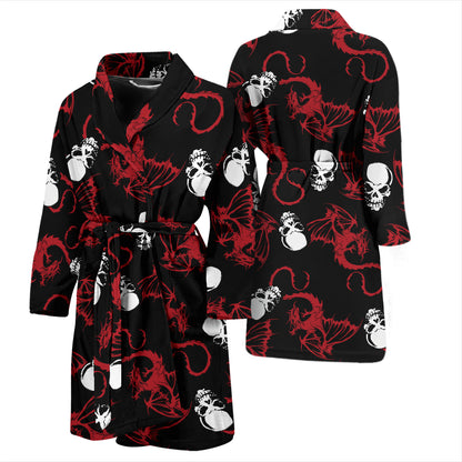 Skull With Red Dragon Print Design LKS304 Men Bathrobe