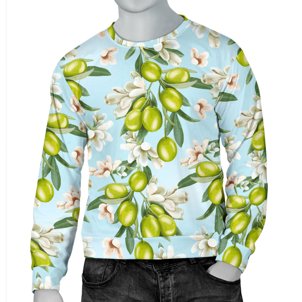 Elegant Olive Floral Print Men Long Sleeve Sweatshirt