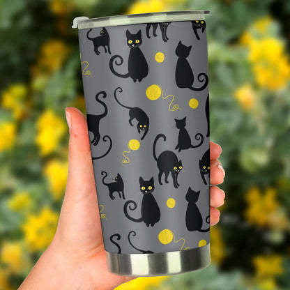 Black Cat Yellow Yarn Print Pattern Tumbler