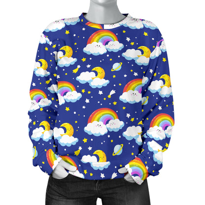 Rainbow Space Design Print Women Long Sleeve Sweatshirt