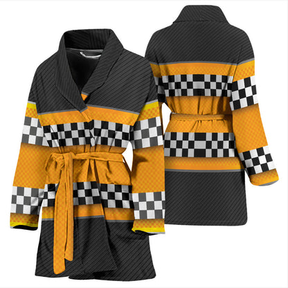 Checkered Pattern Print Design 01 Women Bathrobe