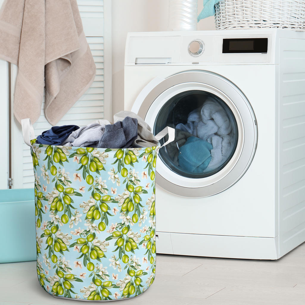 Elegant Olive Floral Print Laundry Basket