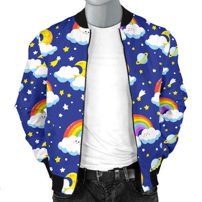 Rainbow Space Design Print Men Bomber Jacket