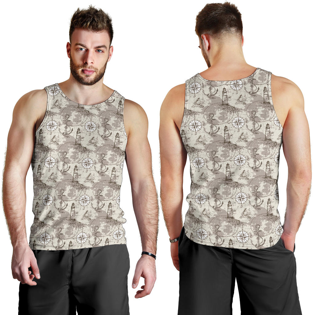 Nautical Map Design Themed Print Men Tank Top