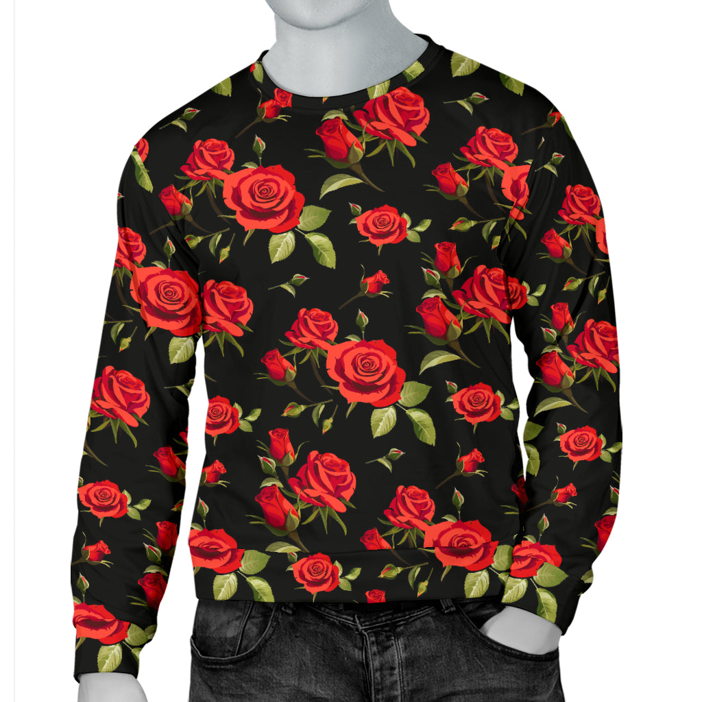 Red Rose Themed Print Men Long Sleeve Sweatshirt