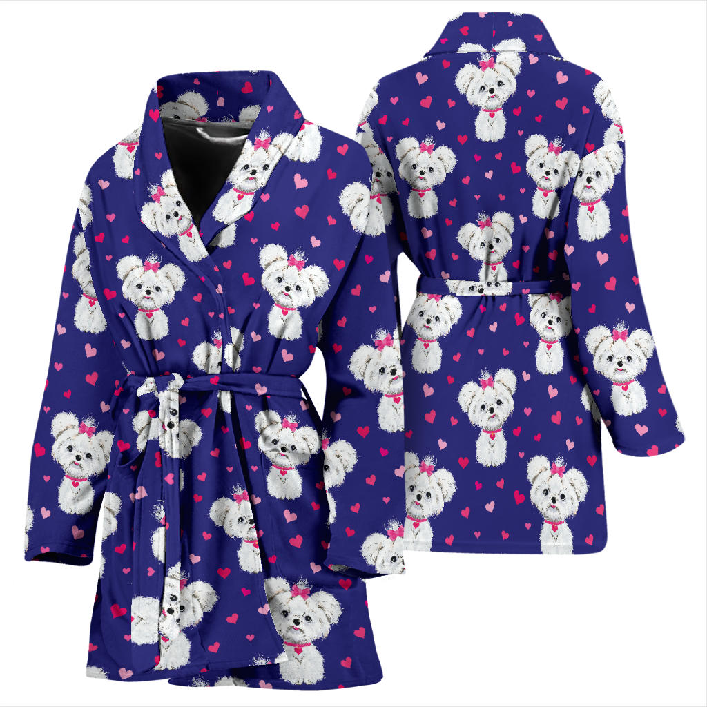 Maltese Pattern Print Design 02 Women Bathrobe