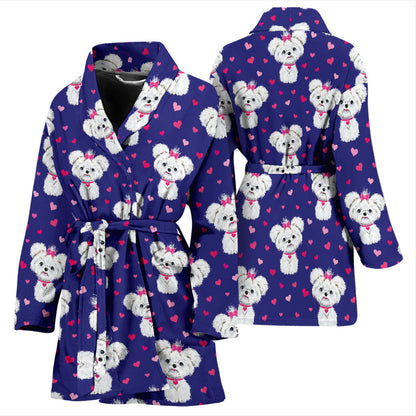 Maltese Pattern Print Design 02 Women Bathrobe