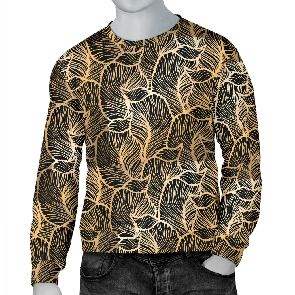 Elegant Gold leaf Print Men Long Sleeve Sweatshirt