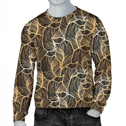 Elegant Gold leaf Print Men Long Sleeve Sweatshirt