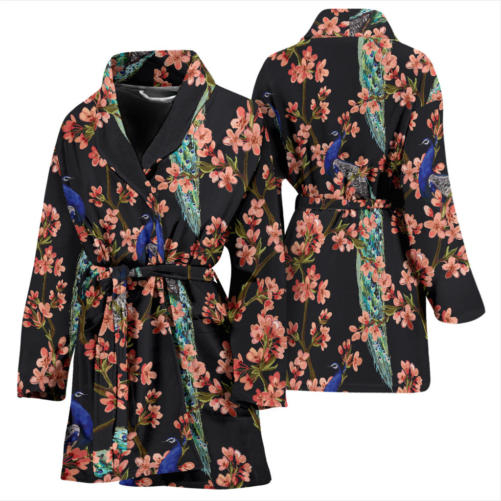 Peacock Pattern Print Design A01 Women Bathrobe