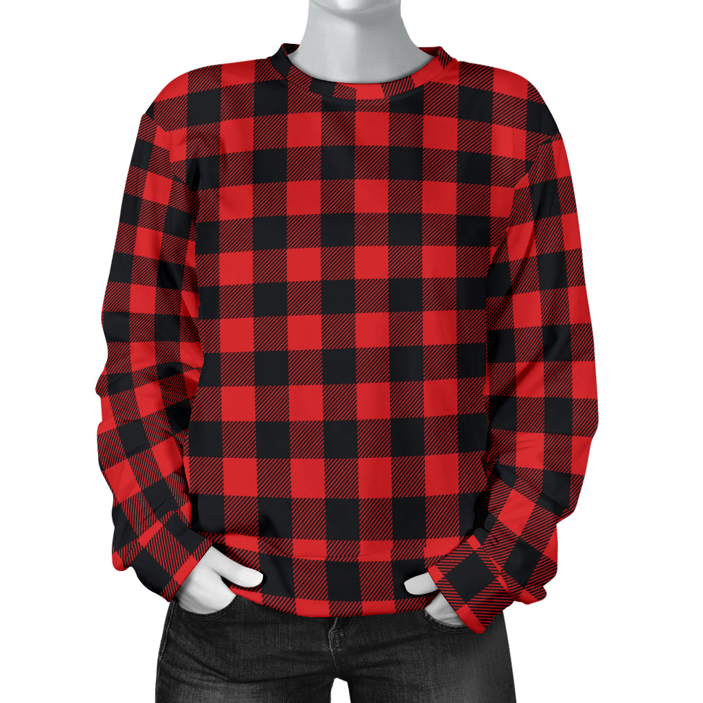 Red Black Buffalo Tartan Plaid Pattern Women Long Sleeve Sweatshirt
