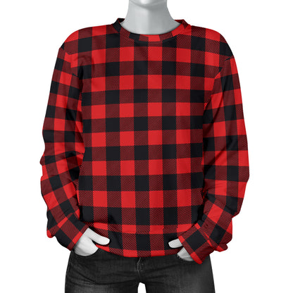 Red Black Buffalo Tartan Plaid Pattern Women Long Sleeve Sweatshirt