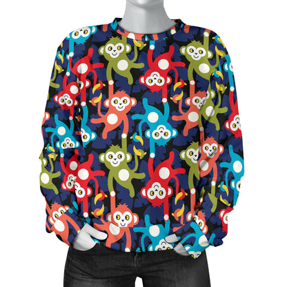 Monkey Colorful Design Themed Print Women Long Sleeve Sweatshirt