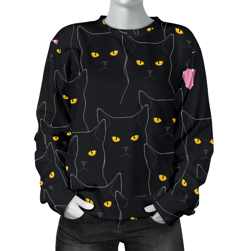 Black Cat Yellow Eyes Print Pattern Women Long Sleeve Sweatshirt