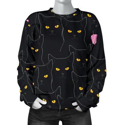 Black Cat Yellow Eyes Print Pattern Women Long Sleeve Sweatshirt