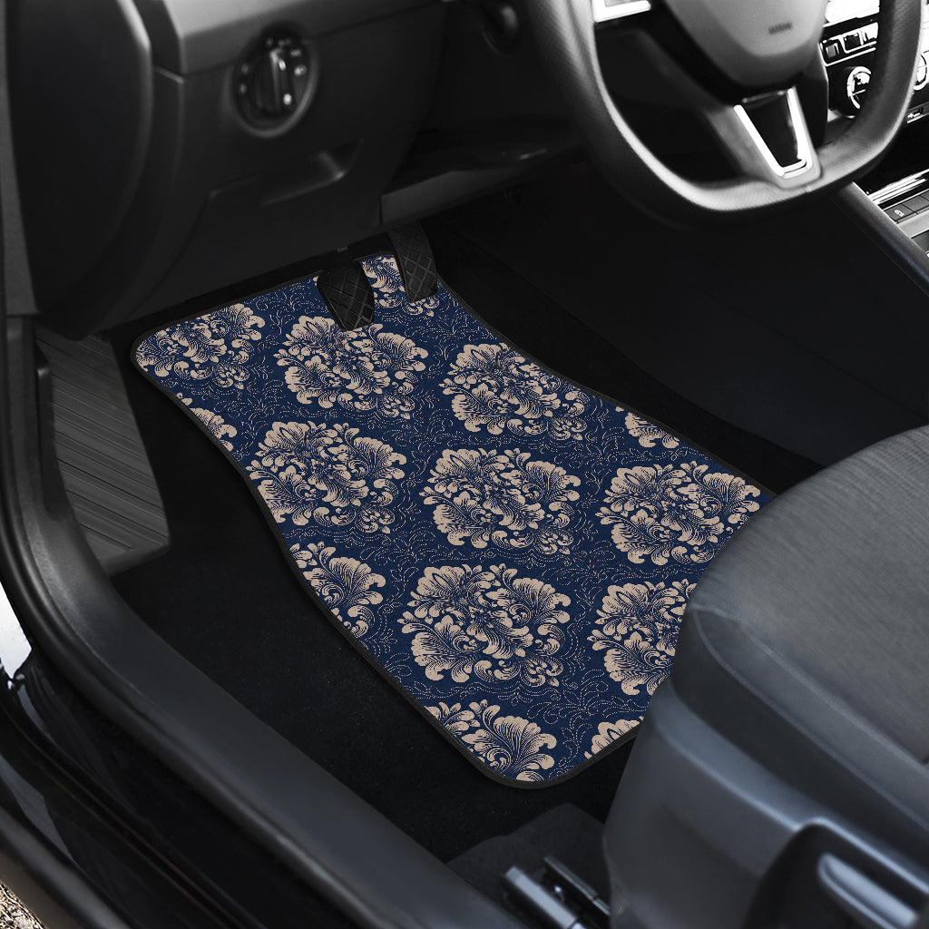 Damask Blue Luxury Print Pattern Car Floor Mats Front Back