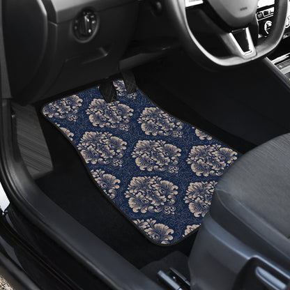 Damask Blue Luxury Print Pattern Car Floor Mats Front Back