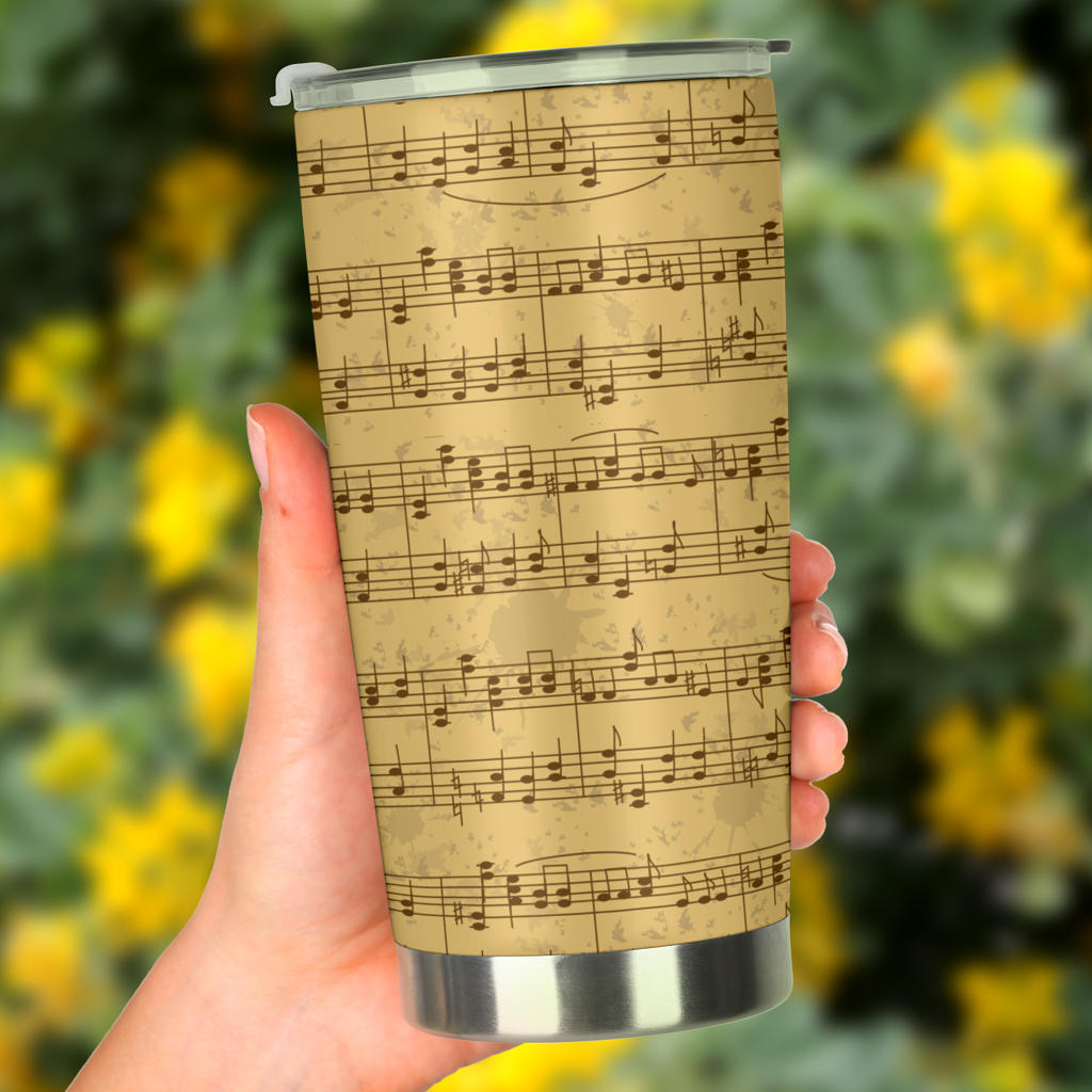 Music Note Vintage Themed Print Tumbler