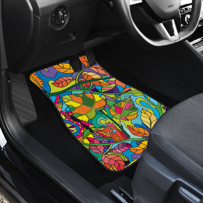 Psychedelic Trippy Flower Print Car Floor Mats Front Back