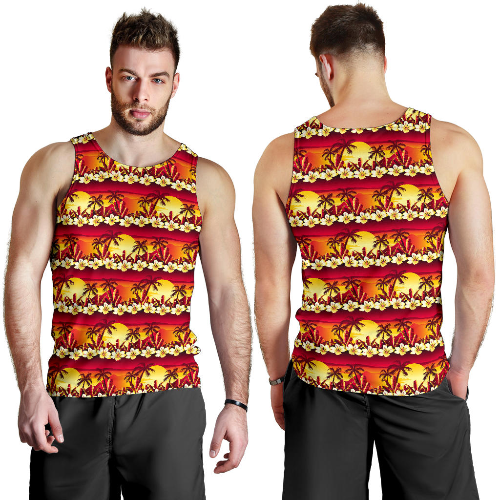 Hawaiian Tropical Sunset Hibiscus Print Men Tank Top