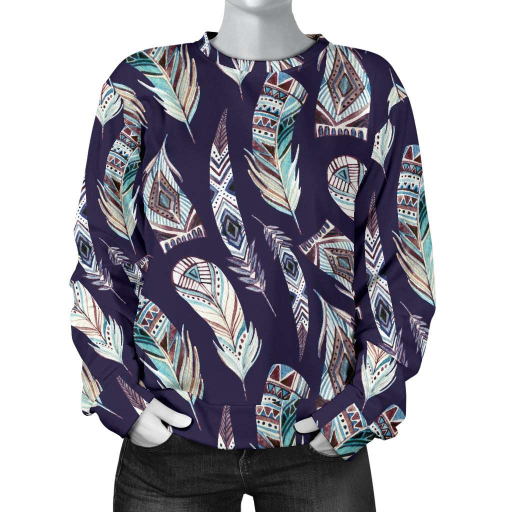 Feather Vintage Boho Design Print Women Long Sleeve Sweatshirt