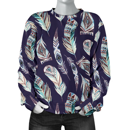 Feather Vintage Boho Design Print Women Long Sleeve Sweatshirt