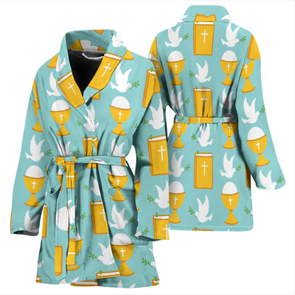 Christian Pattern Print Design 02 Women Bathrobe