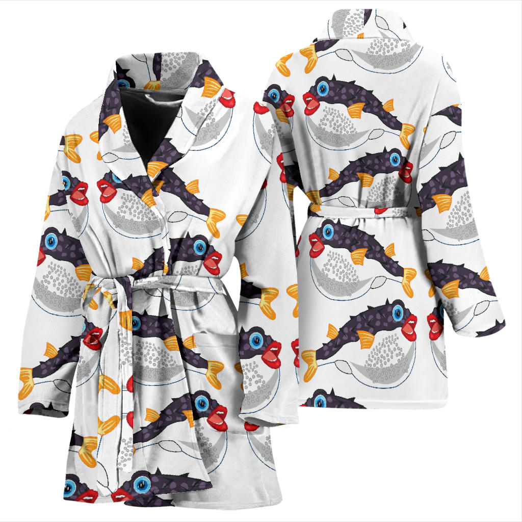 Fugu Pattern Print Design 03 Women Bathrobe