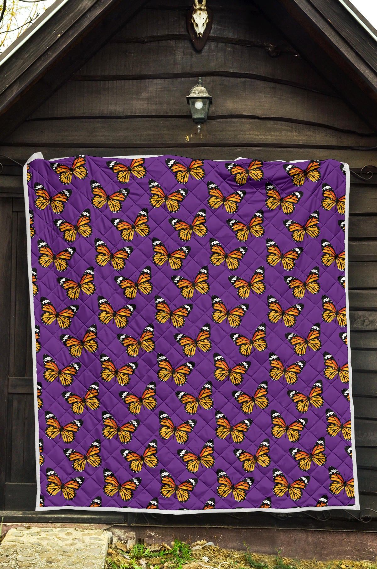 Monarch Butterfly Purple Print Pattern Quilt Bedspread