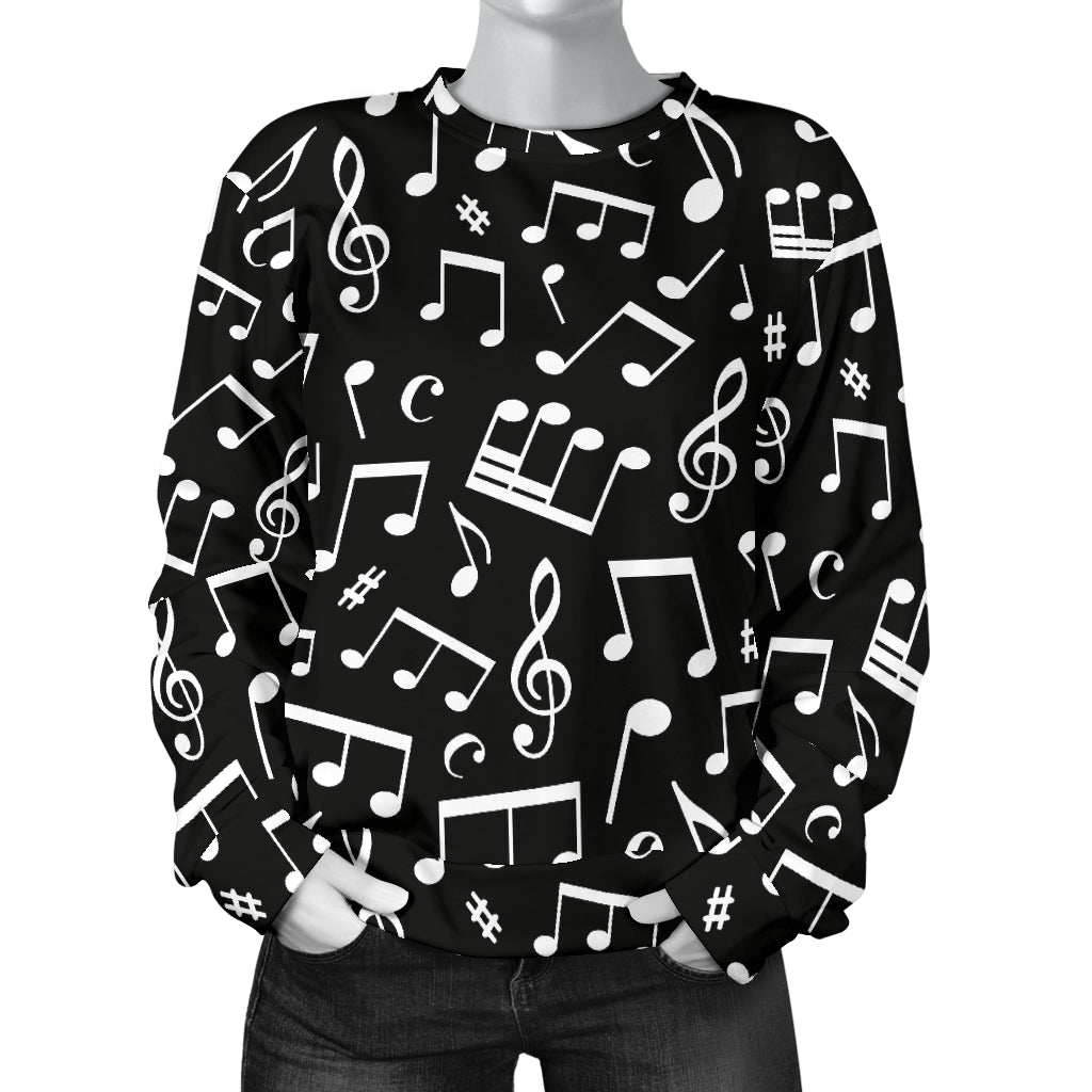 Music Note Black white Themed Print Women Long Sleeve Sweatshirt