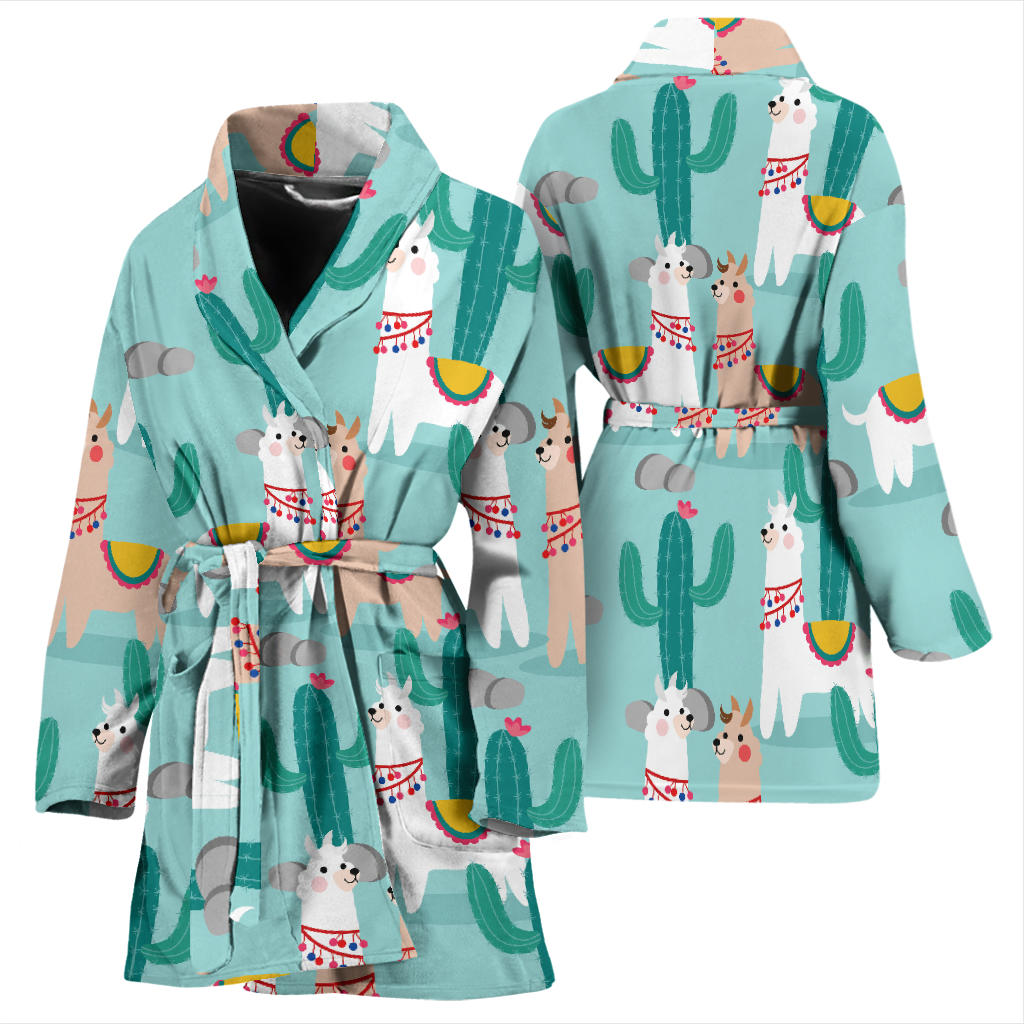 Llama Cactus Pattern Print Design 08 Women Bathrobe