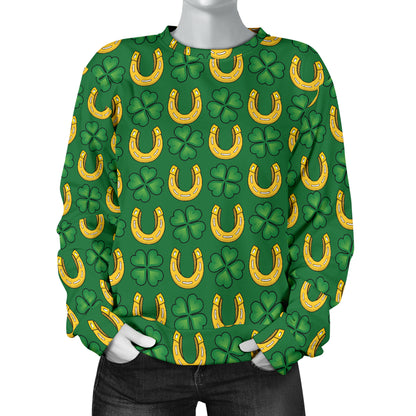 Shamrock Horseshoes Print Pattern Women Long Sleeve Sweatshirt