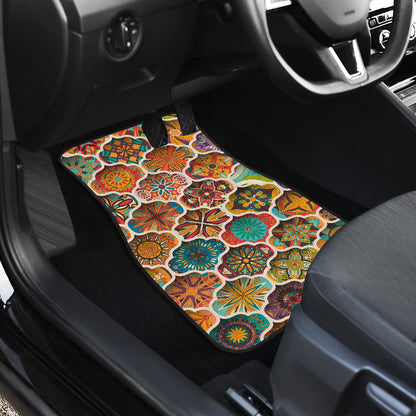 Mandala Mosaic Themed Design Print Car Floor Mats Front Back