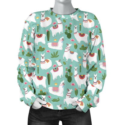 Llama with Cactus Themed Print Women Long Sleeve Sweatshirt