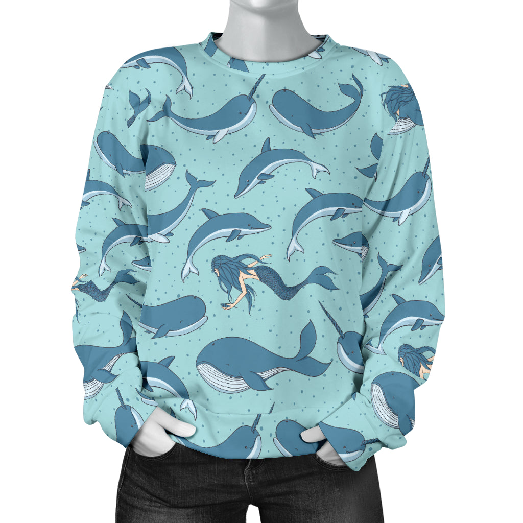 Narwhal Themed Print Women Long Sleeve Sweatshirt