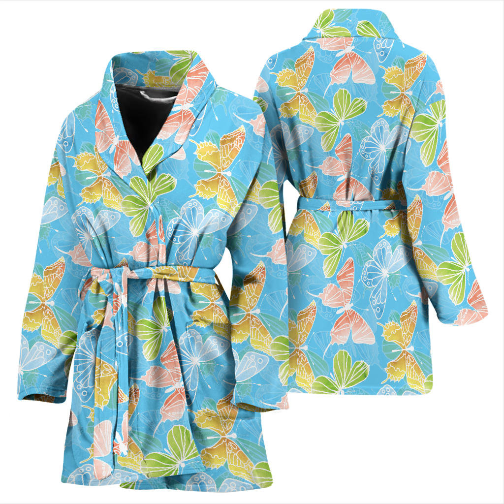 Butterfly Pattern Print Design 05 Women Bathrobe
