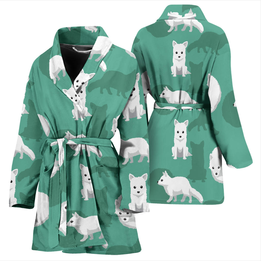 Arctic Fox Pattern Print Design Women Bathrobe