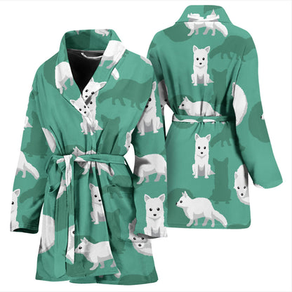 Arctic Fox Pattern Print Design Women Bathrobe