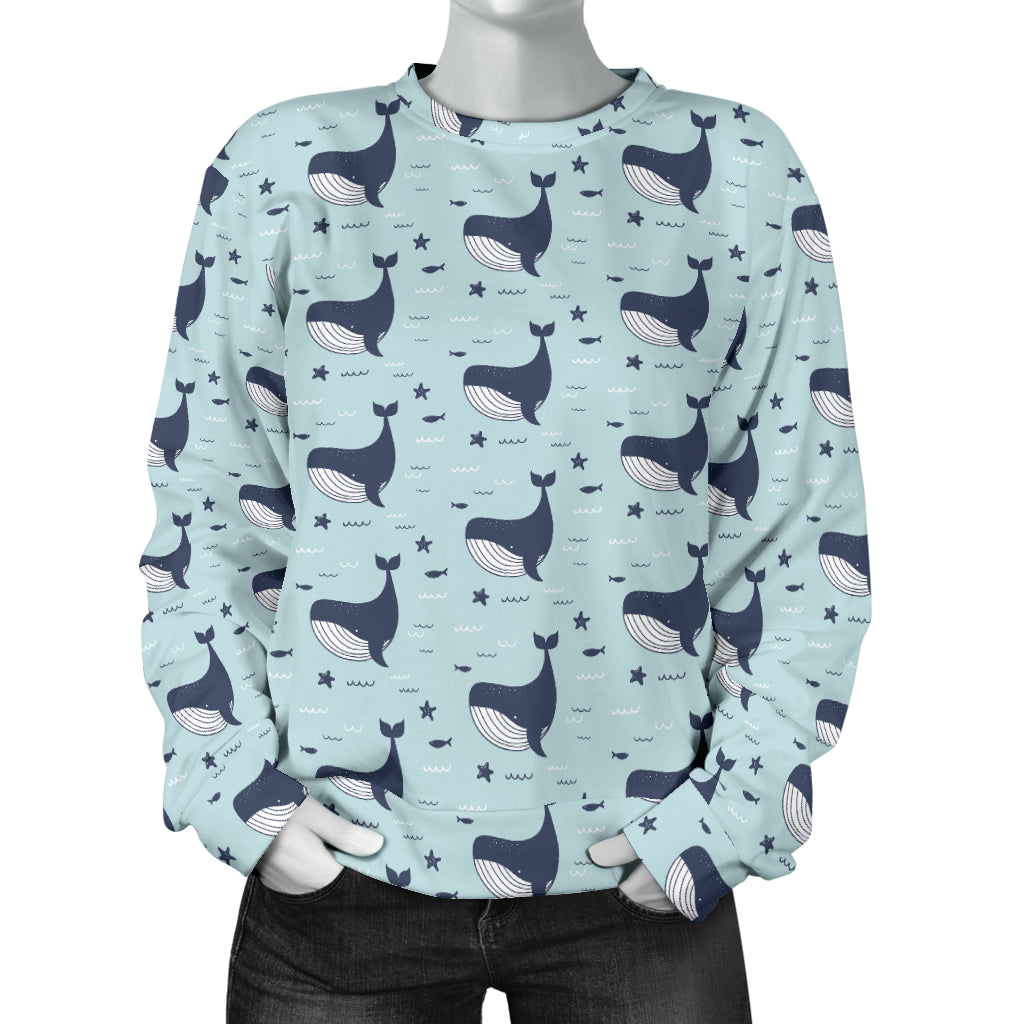Whale Cute Design Themed Print Women Long Sleeve Sweatshirt