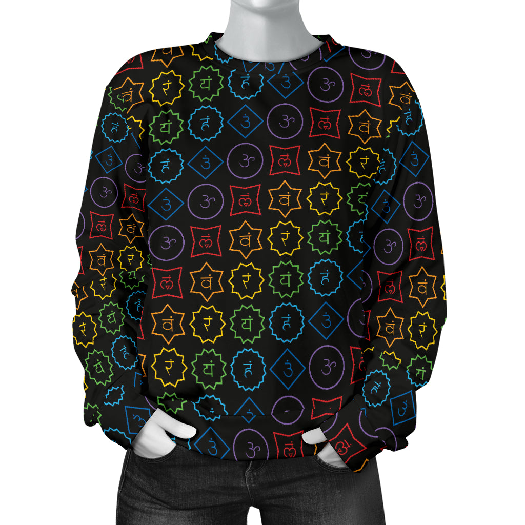 Chakra Colorful Symbol Pattern Women Long Sleeve Sweatshirt