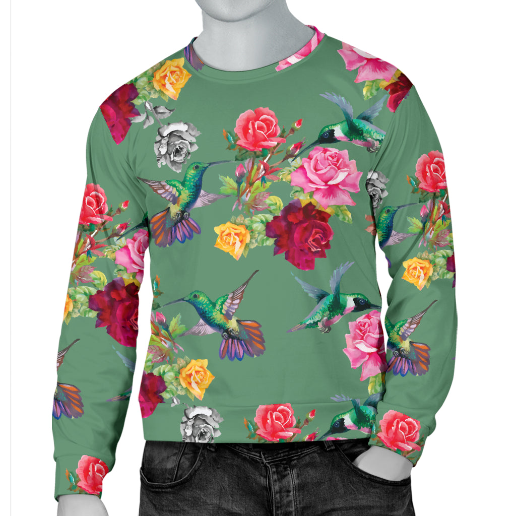 Hummingbird with Rose Themed Print Men Long Sleeve Sweatshirt