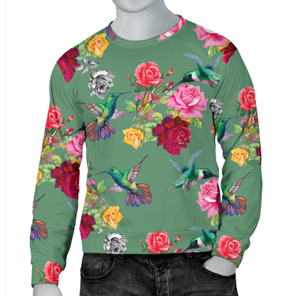 Hummingbird with Rose Themed Print Men Long Sleeve Sweatshirt