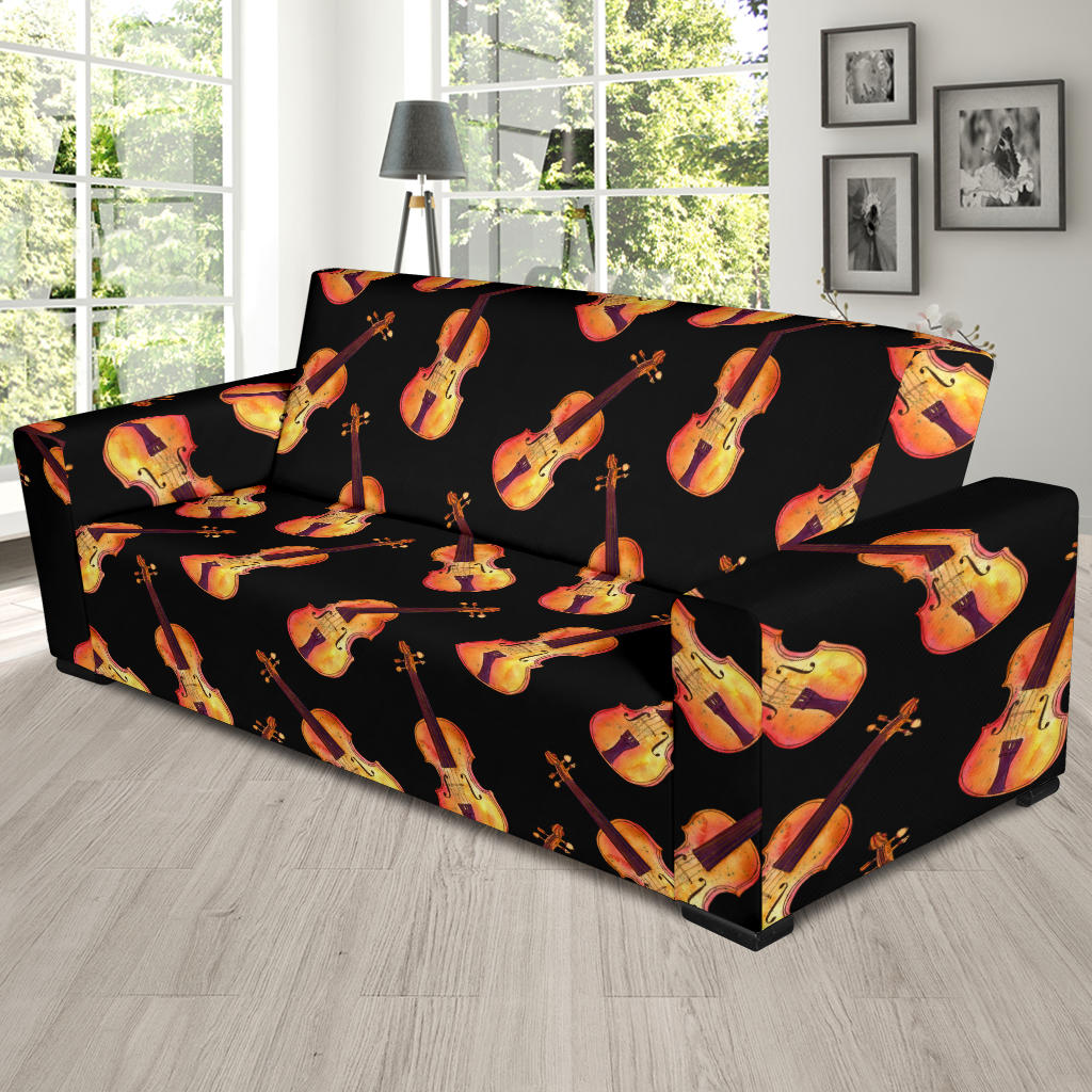 Violin Pattern Print Design 04 Sofa Slipcover