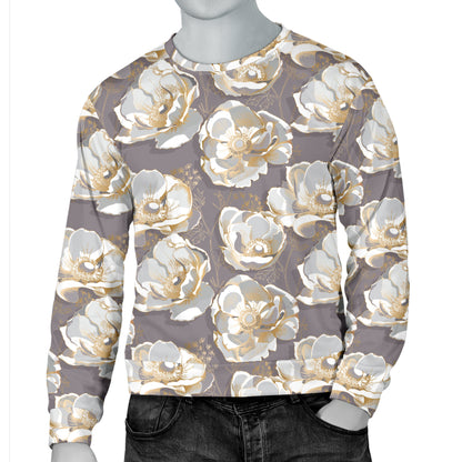 Elegant Grey Flower Print Men Long Sleeve Sweatshirt