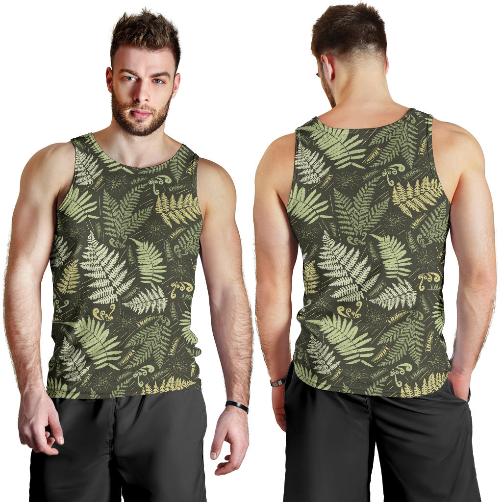 Fern Leave Green Print Pattern Men Tank Top