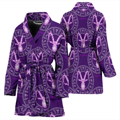 Capricorn Zodiac Pattern Print Design 04 Women Bathrobe