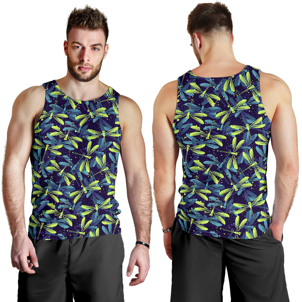 Dragonfly Lime Blue Print Pattern Men Tank Top