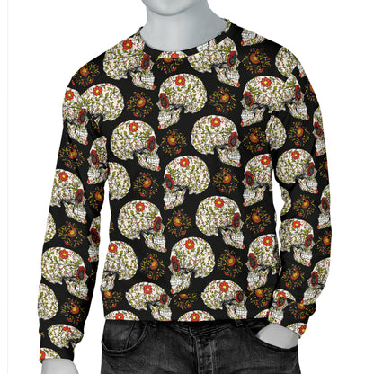 Sugar Skull Flower Design Themed Print Men Long Sleeve Sweatshirt