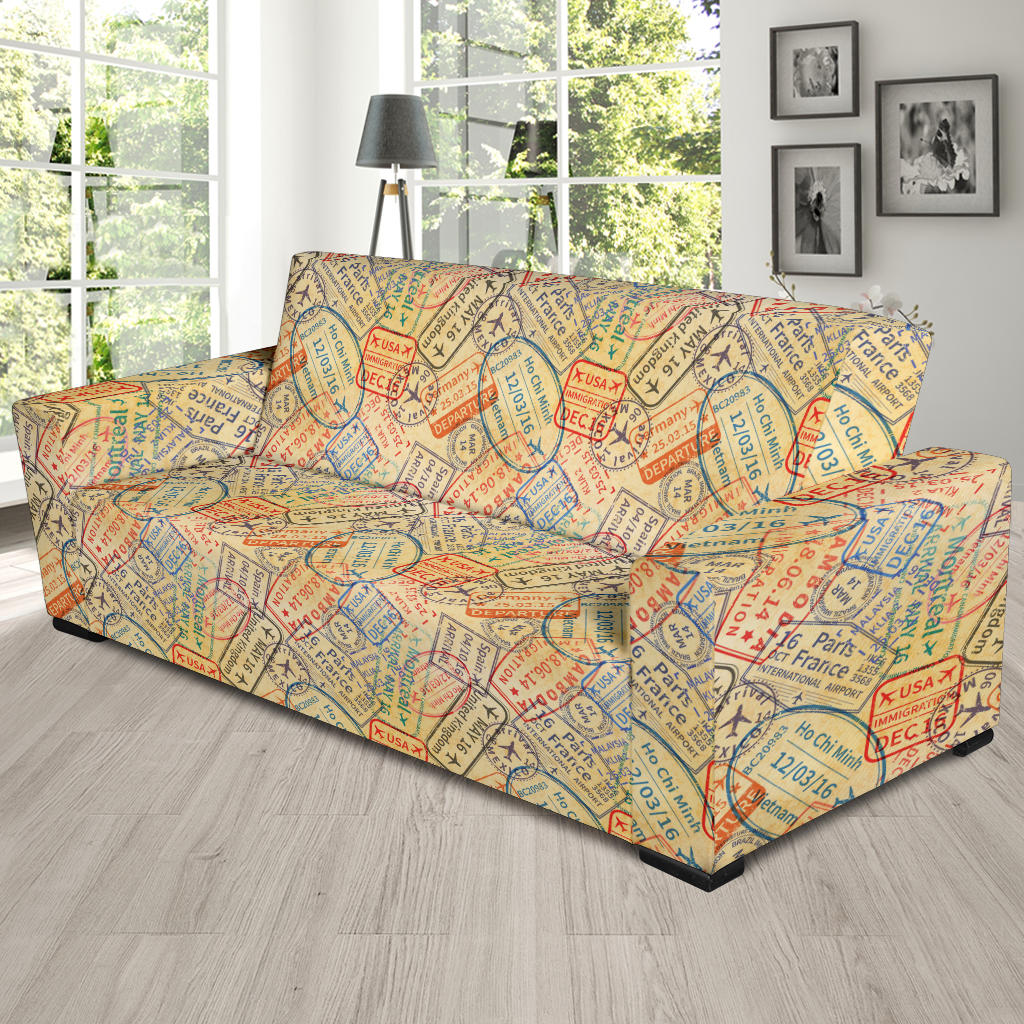 Travel Stamp Print Design LKS302 Sofa Slipcover
