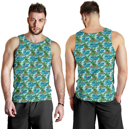 Palm Tree Hawaiian Themed Design Print Men Tank Top